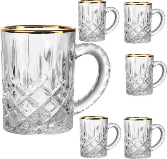 Theeglas met oortje en gouden rand