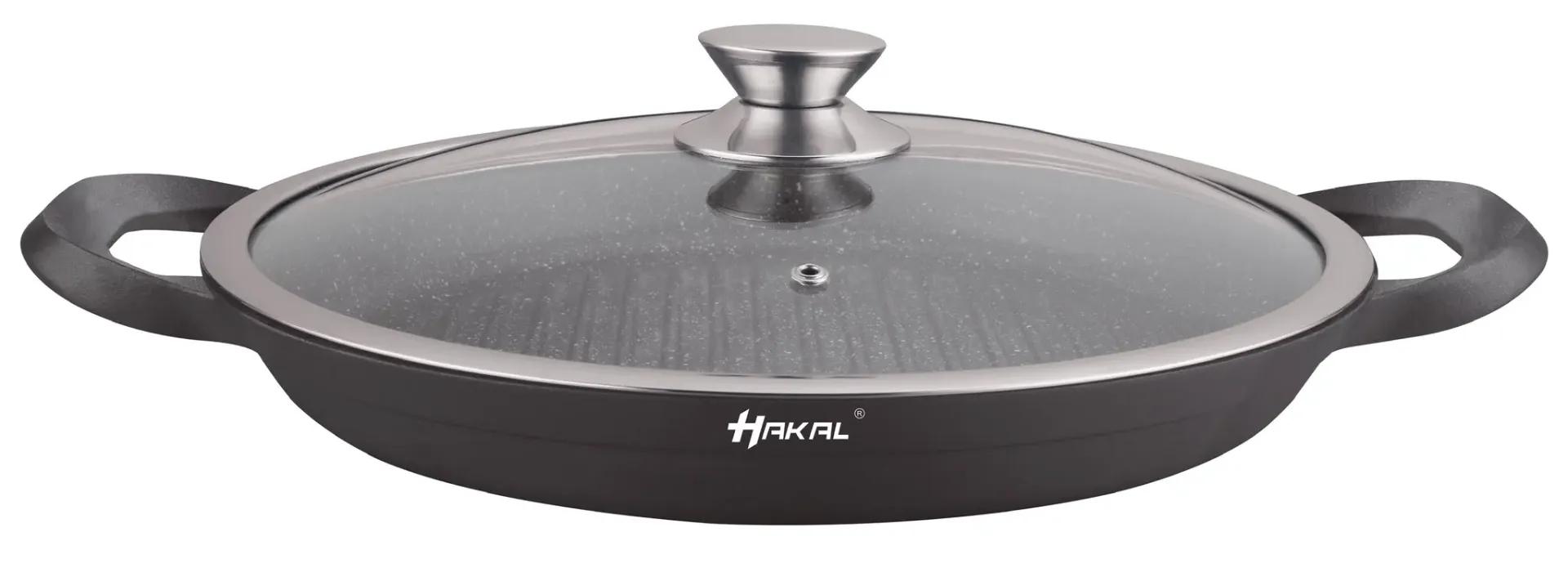 [HAGP-32LB] Grill pan 32 cm rond met deksel zwart