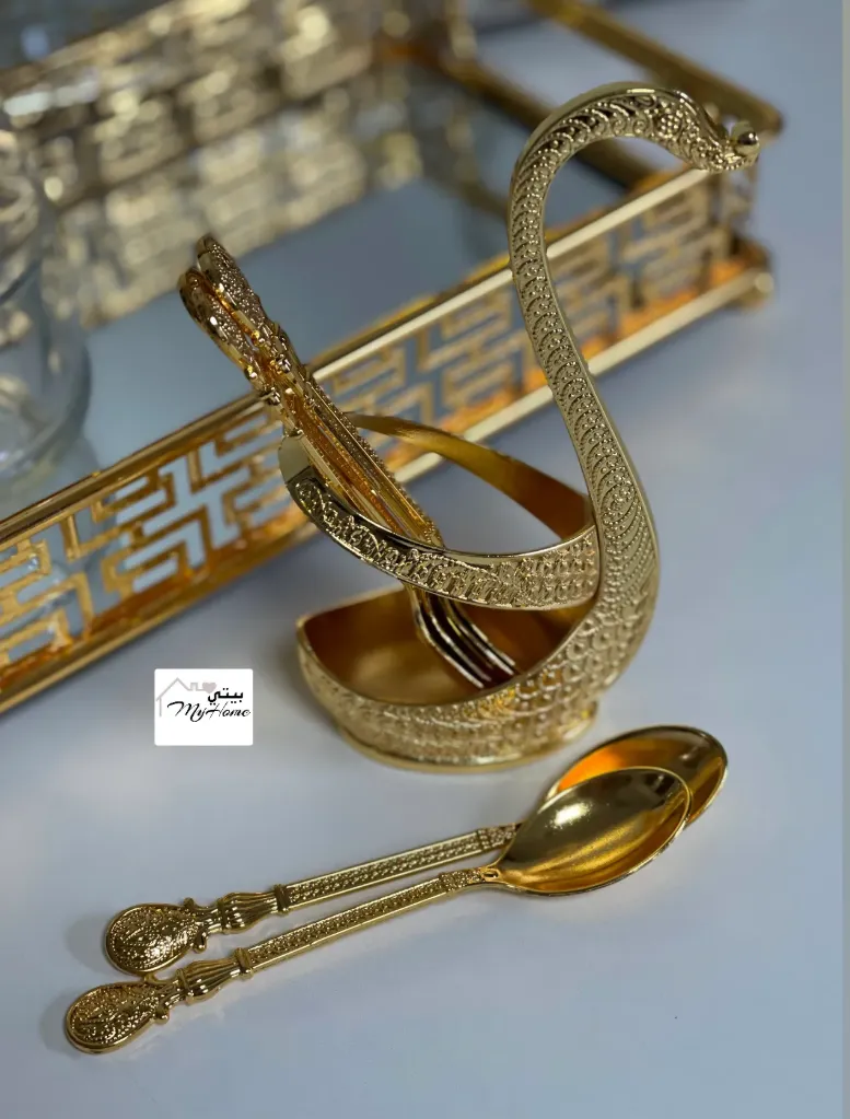 Theelepel set met houder goud