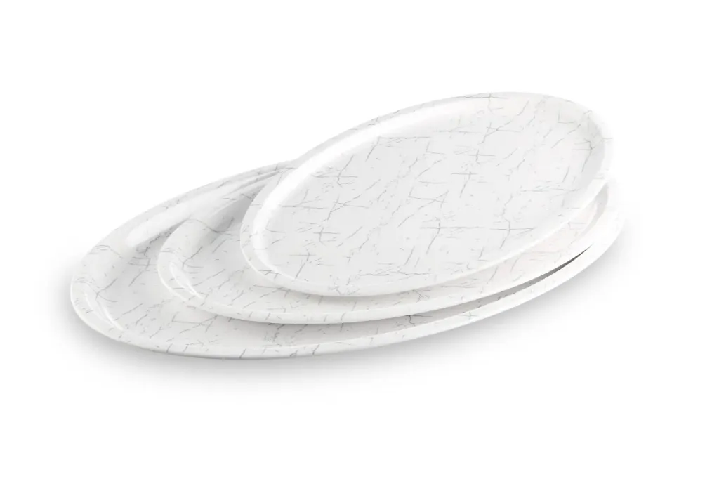 Melamine plate - Oval - Marmer look Silver - 20 inch