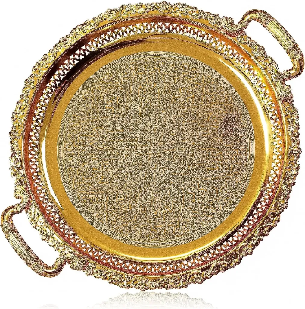Round tray with handle - Gold - 38.5cm