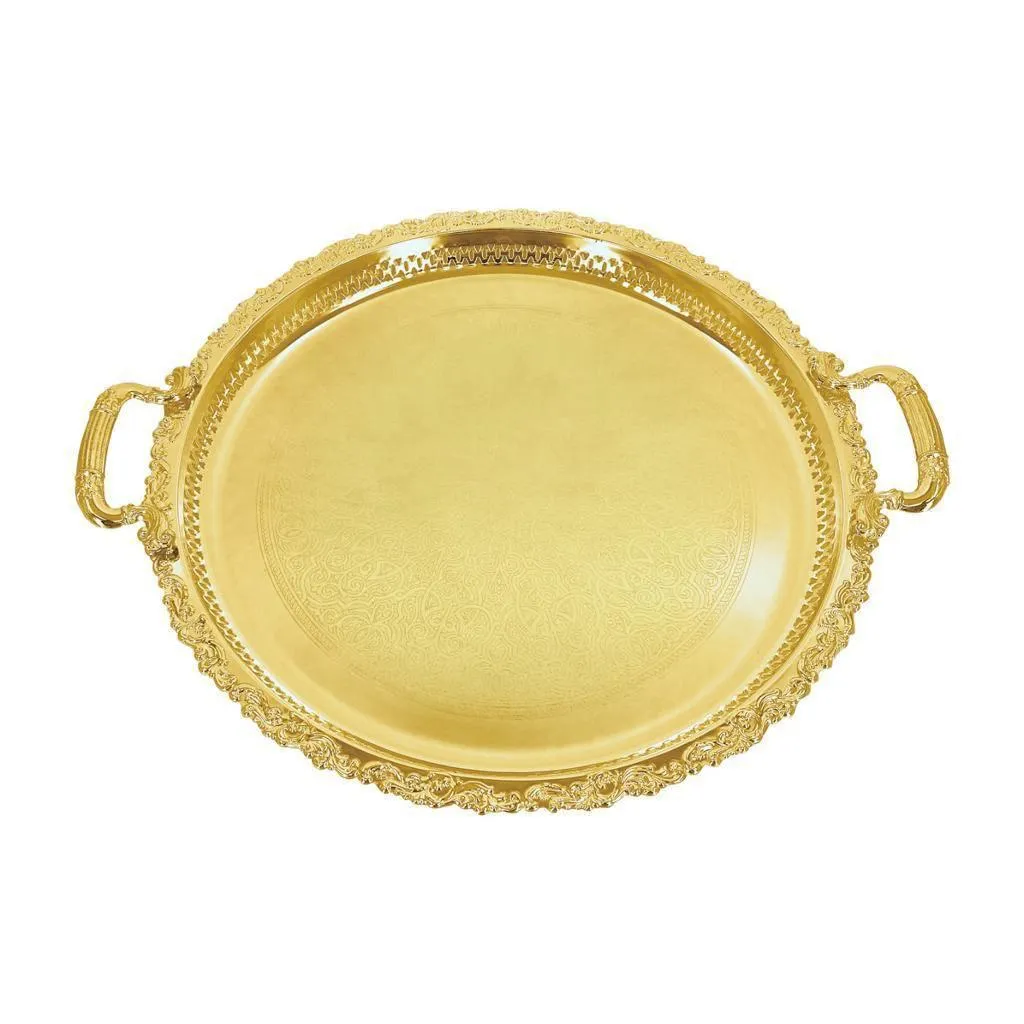 Tray round with handle 55 cm gold