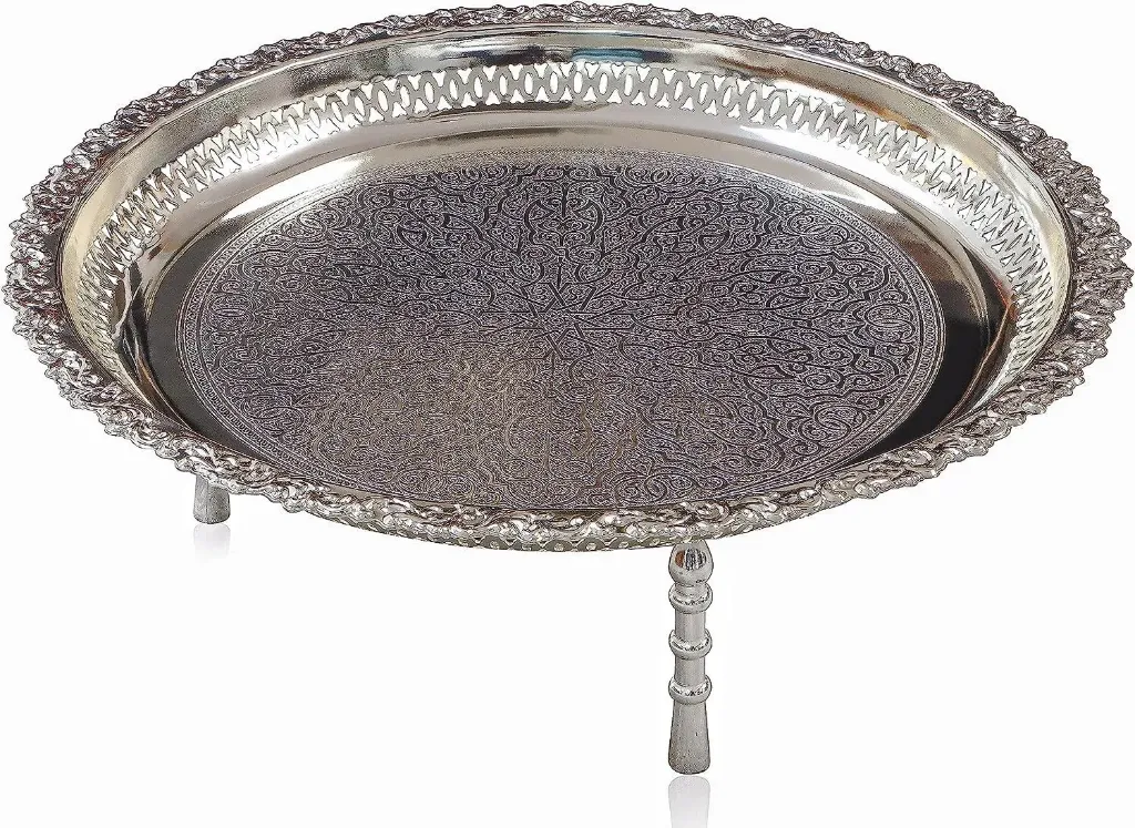 Tray Round with feet 55 cm silver