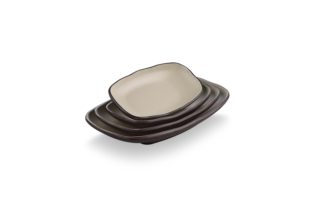Melamine 10.6"Oblong oval plate Sandy beige & Brown