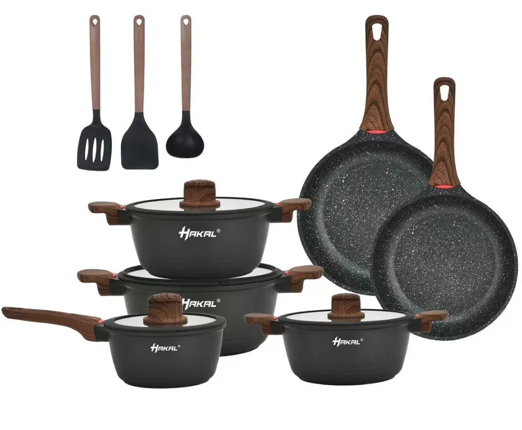 Cookwareset - 13-piece - Black with wooden handle