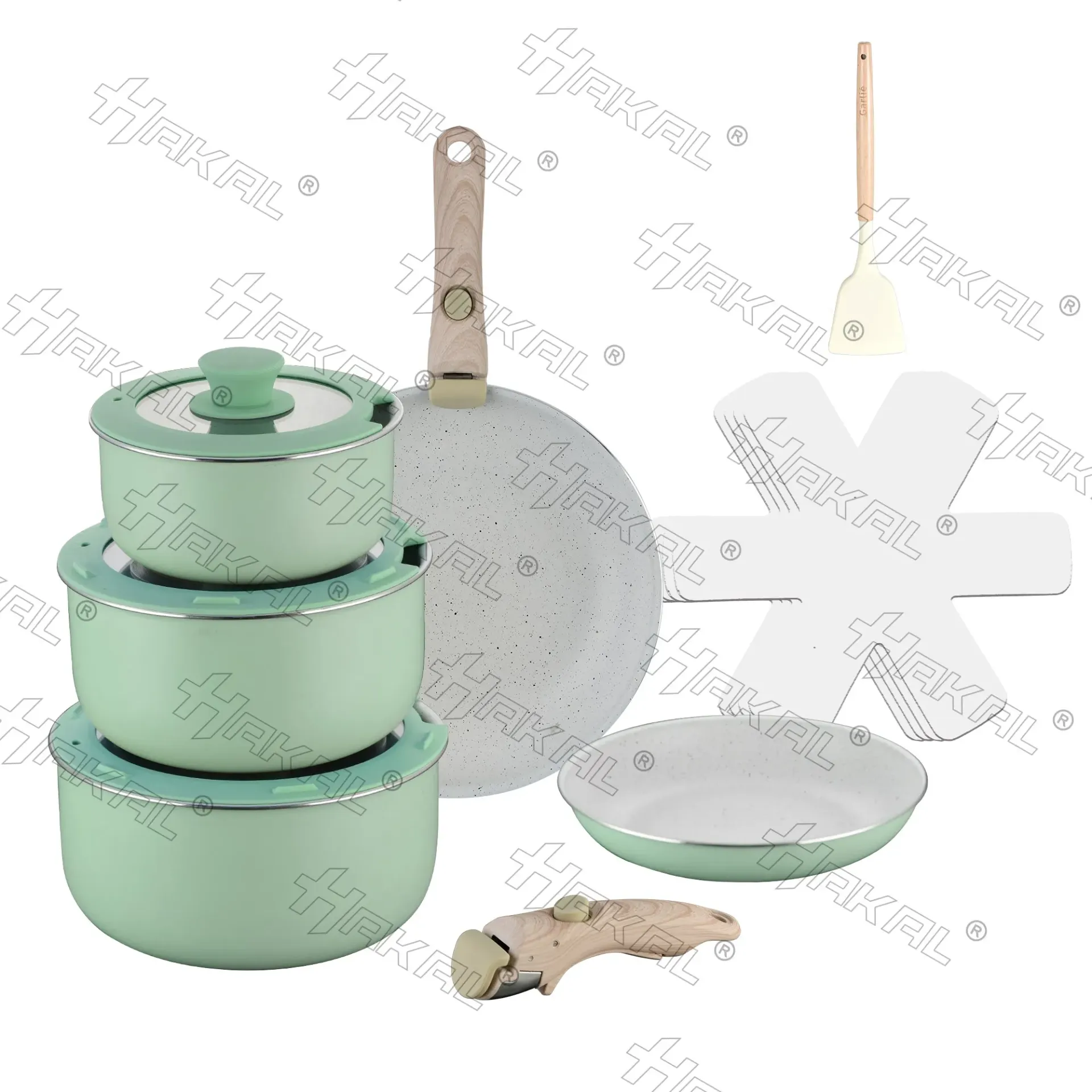 [HKA-7015PG] 15PCS COOKWARE SET/GREEN