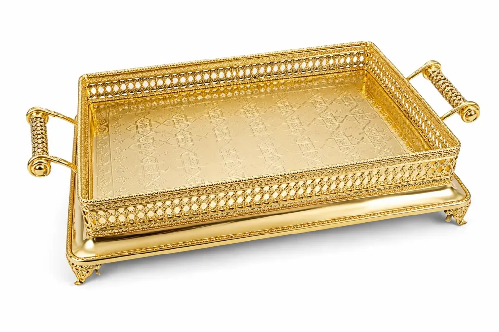TRAY SILVER WITH HANDLE DECO FEET