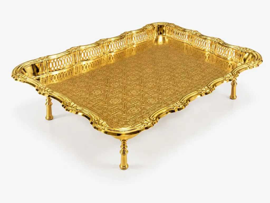 SQUARE TRAY ON FEET GOLD 45*35 CM