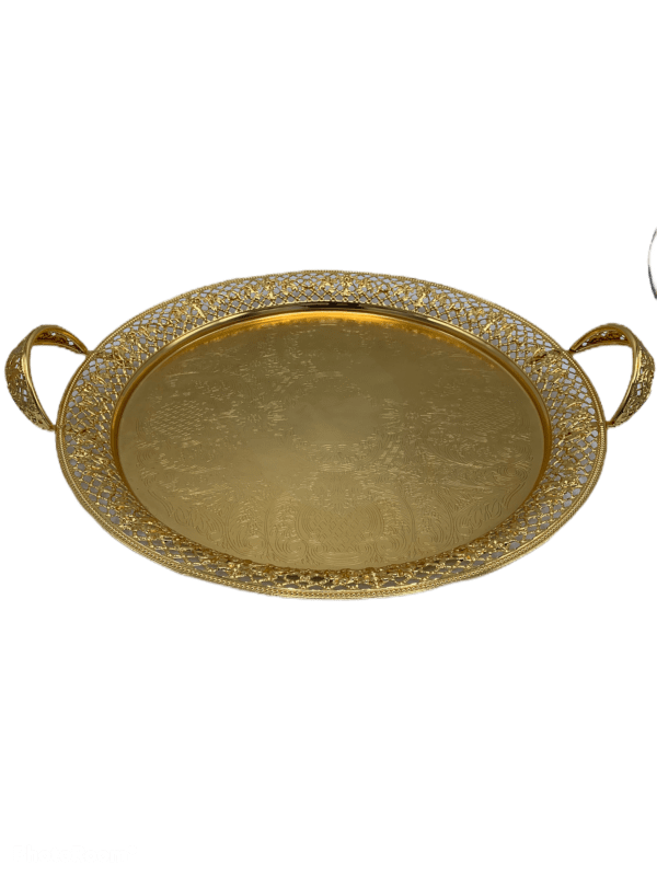 Dienblad rond goud fixed handle